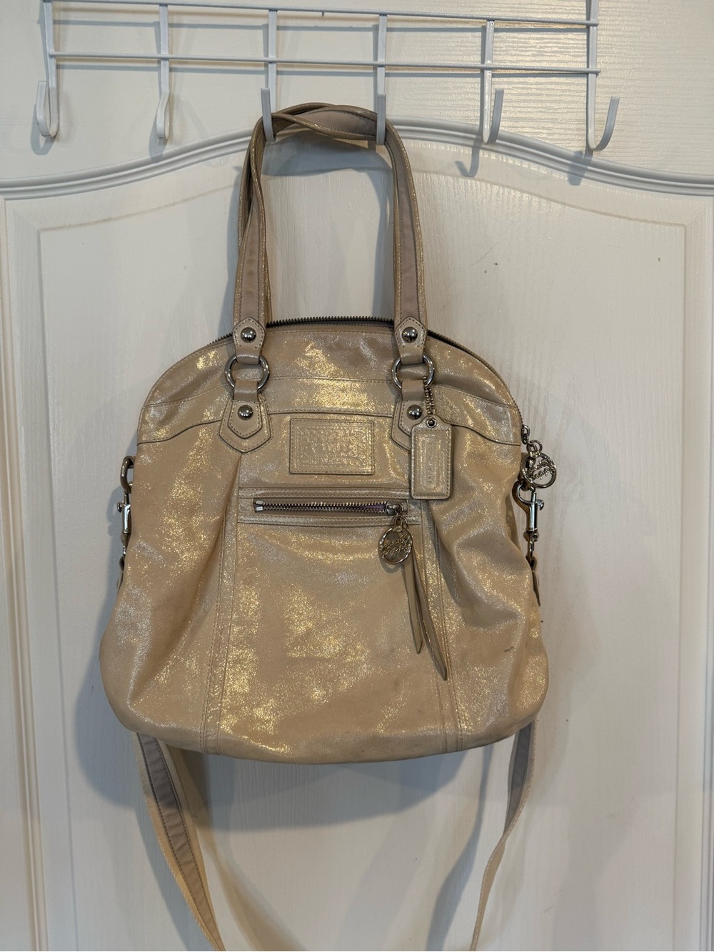 Coach Poppy Metallic Pale Gold Leather Satchel Handbag *needs to be cleaned
